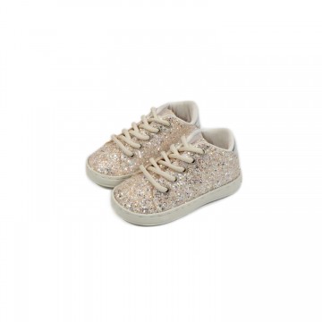 Lace Sneakers from Glitter Fabric Nude Pink