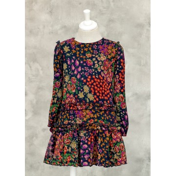 Abel & Lula Blue Printed Dress with Flowers