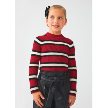 Abel & Lula Red Knitted Turtleneck with Stripes