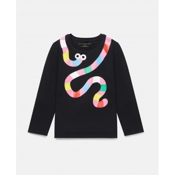 Stella McCartney Black Long sleeve Cotton Blouse Rainbow Snake Print