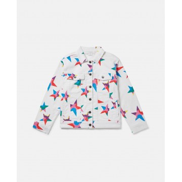 Stella McCartney Kids Girls Denim Jacket White with Multicolored Stars