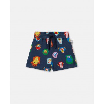Stella McCartney Baby Navy Blue Shorts With Colorful Monkey Faces