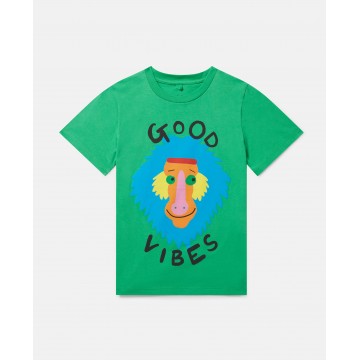 Stella Mc Cartney Kids Green Good Vibes Monkey T-shirt