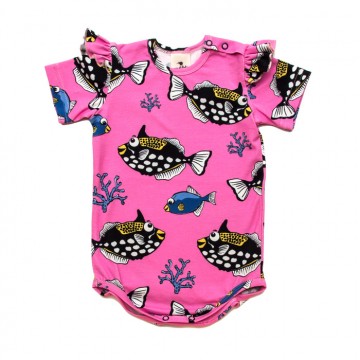 Baby Fuxia Bodysuit With Fishes