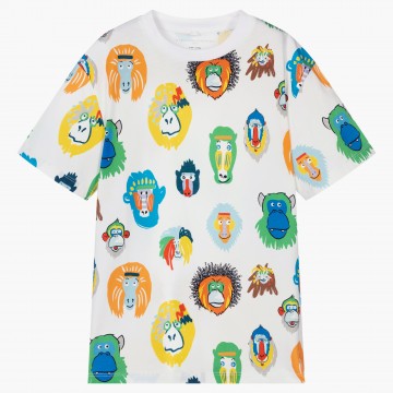 Stella McCartney Παιδικό Λευκό Mπλουζάκι Με Μαιμούδες