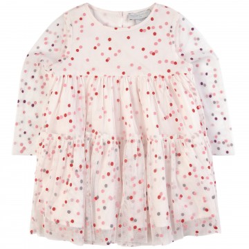 Embroidered-dots tulle dress long sleeve