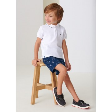Mayoral Children's Polo Set White T-shirt with Blue Bermuda