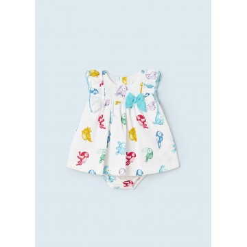 Mayoral Baby White Dress with Colorful Parrots