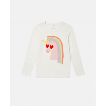 Pink Unicorn Long Sleeve White Blouse For Kids Stella McCartney
