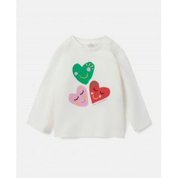Baby Long Sleeve White Blouse With Multicolored Hearts Stella McCartney