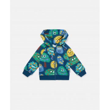 Baby Petrol Blue Cardigan With Multicolored Monsters Stella MacCartney