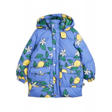 Children's Blue Puffer Jacket With Yellow Lemons Mini Rodini