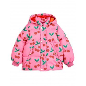 Children's Pink Puffer Jacket with Cherries Mini Rodini