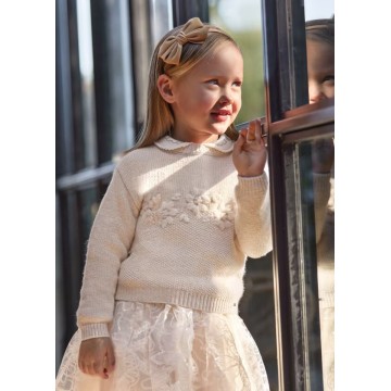 Children's Knitted Ivory Blouse With Flowers Mayoral