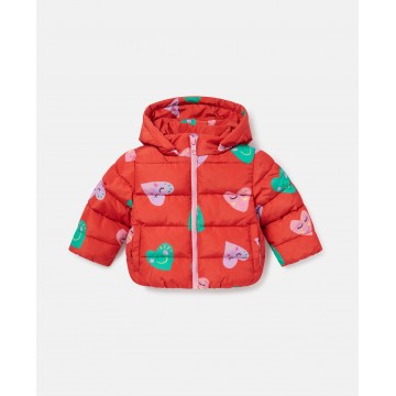Baby Red Puffer Jacket With Smiley Hearts Stella McCartney