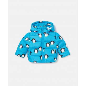 Baby Blue Puffer Jacket With Penguins Stella McCartney