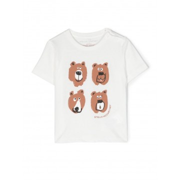Baby White T-shirt With Bear Print Faces Stella McCartney