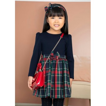 Kids Dark Blue Plaid Dress Abel and Lula