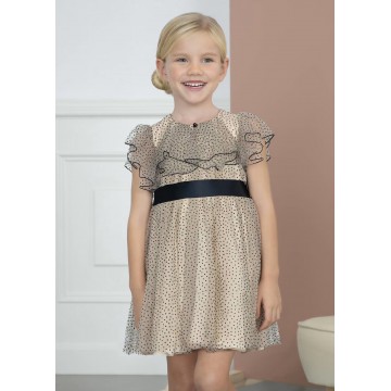 Children's Beige Polka Dot Tulle Dress Abel and Lula