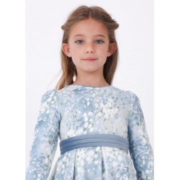 Children's Blue Jacquard Print Dress With Flowers Mayoral