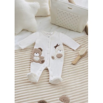 Baby's White Velvet Teddy Bear Jumpsuit Mayoral