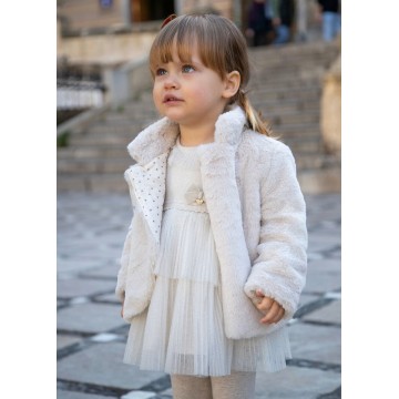 Baby Ivory Knit Dress With Tulle Mayoral