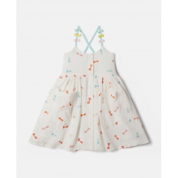 Children's Ivory Dress With Multicolored Bows Stella McCartney