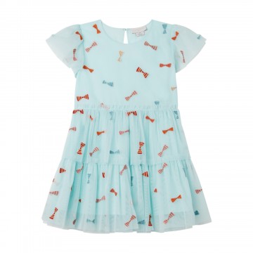 Kids Light Blue Woven Dress With Multicolored Bows Stella McCartney