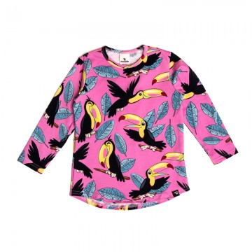 Children's Pink Blouse With Tropical Bird Black Toucan Mullido
