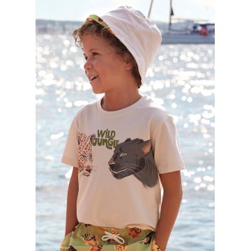Children's Cream Short Sleeve Shirt With Panthers Mayoral