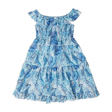 Children's Shirred Wavy Blue Dress Marie Raxevsky