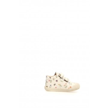 Baby White Leather Shoe With Flowers Naturino