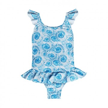 Children's Blue One Piece Swimsuit With Shells Marie Raxevsky