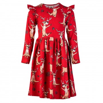 Children's Red Dress With Reindeer Mullido