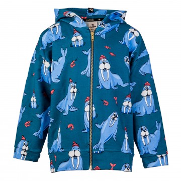 Children's Green Zip hoodie With Blue Walrus Mullido