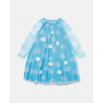 Kids Blue and White Cloud Long Sleeve Dress Stella McCartney