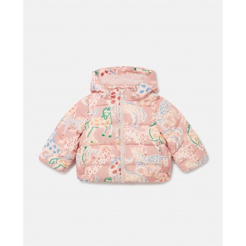 Kids Peach Pink Horse Print Puffer Coat Stella McCartney