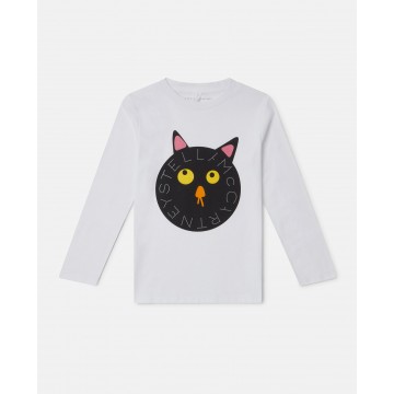 Kids White Spooky Cat Logo Long-Sleeve T-shirt Stella McCartney