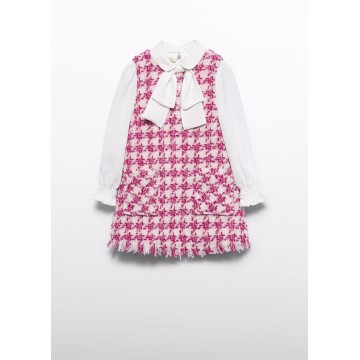 Children's Knitted Dress Fuchsia/White Abel and Lula