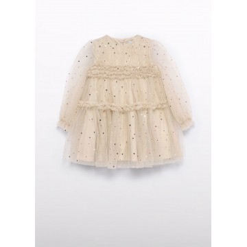 Children's Beige Tulle Dress With Stars Abel and Lula