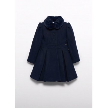 Children's Dark Blue Fabric Coat With Fur Collar Abel and Lula