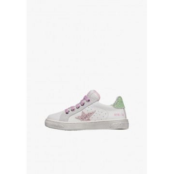 Children's White Sneaker with Pink Star Naturino