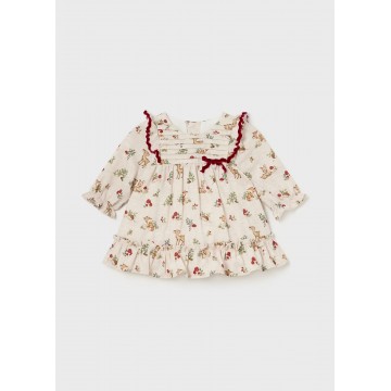 Baby Cream Printed Christmas Dress Mayoral