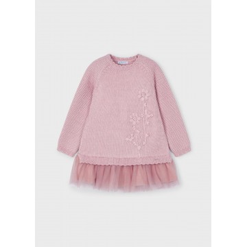 Children's Pink Knitted Woolen Dress with Tulle Mayoral