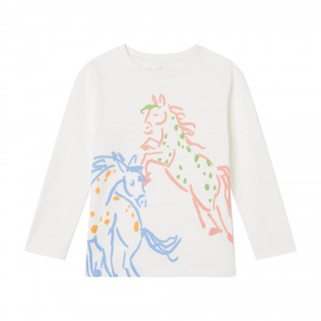 Children's White Long Sleeve Cotton Blouse With Horses Stella McCartney