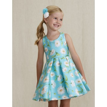 Dress mikado Turquoise with flowers