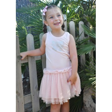 Austin Crystal Bow Tulle Dress Pale Pink