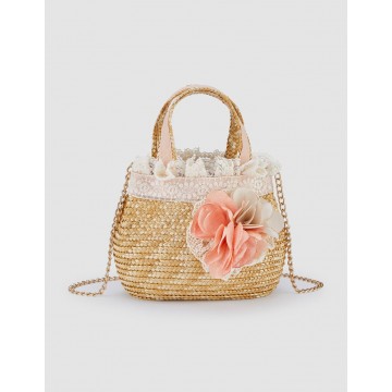 Abel and Lula Children's Straw Bag with Salmon Flowers