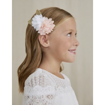 Abel and Lula Children's Hair Clip with Salmon/White Flowers