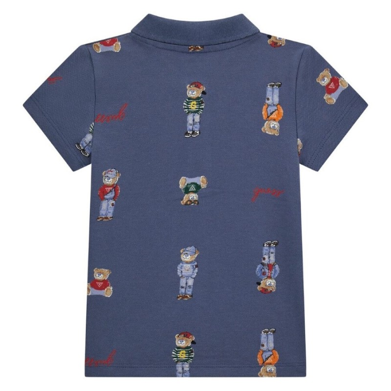 Guess Παιδικό Polo T-Shirt Μπλε με Αρκουδάκια